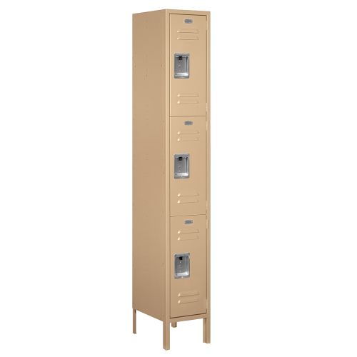 Triple Metal Locker, 1 Frame Wide x 72 in  H x 15 in D, Tan, Assembled